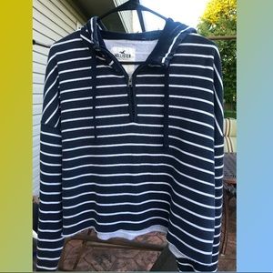Hollister Cropped Blue and white striped hoodie